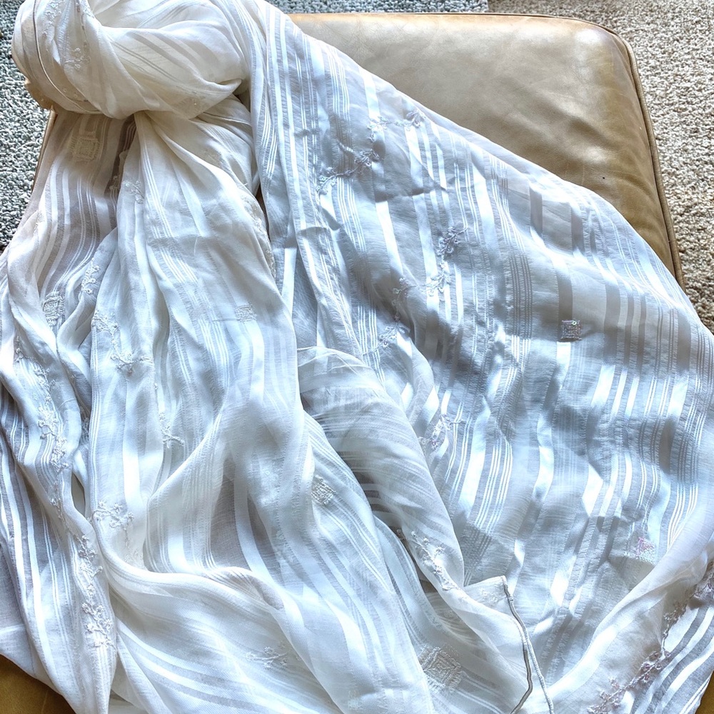 Cream and white Dupatta scarf with white sequins